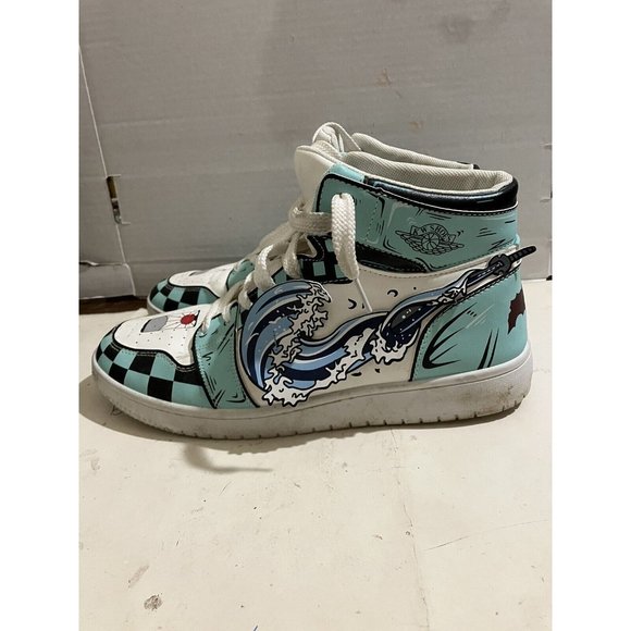 Kamado Tanjirou Demon Slayer  anime Men Size 10 white blue wave Sneakers shoes - Picture 3 of 7